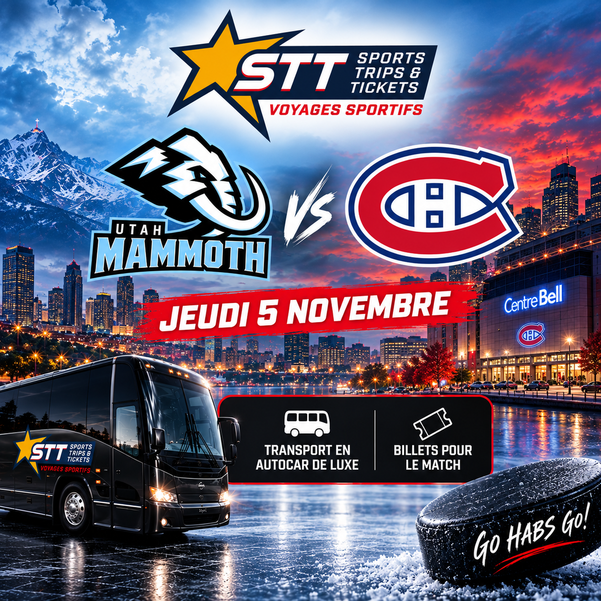 MAMMOTH DE L’UTAH VS CANADIENS MONTRÉAL AU CENTRE BELL!