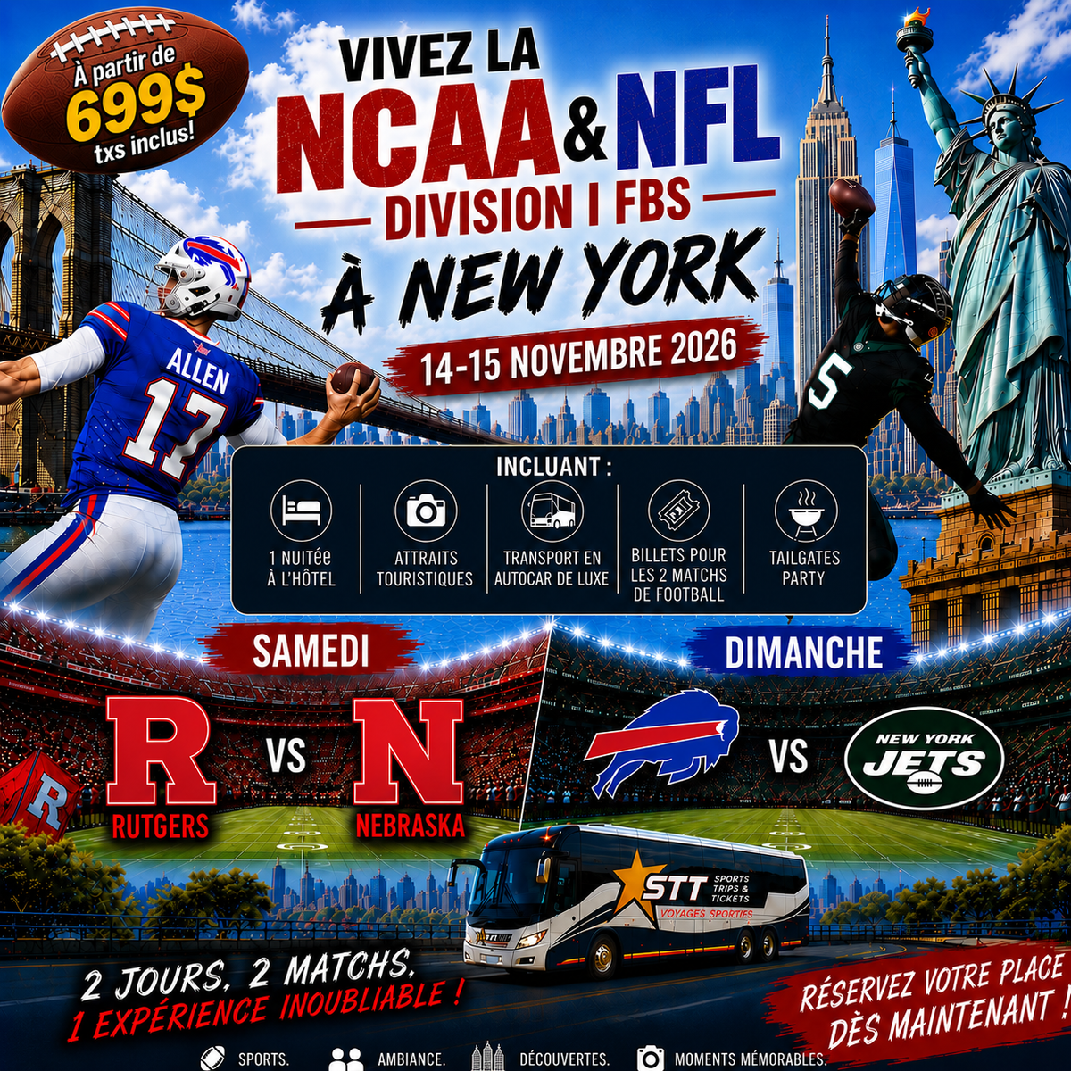 NFL & NCAA À NEW-YORK (À PARTIR DE 699$)